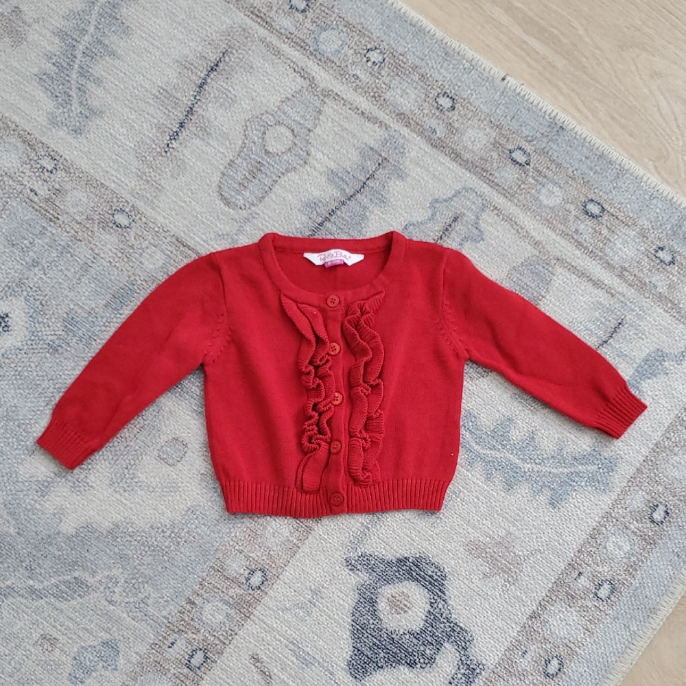 Ruffle Butts Baby Girls Red Button Cardigan Sweater Sz6-12m